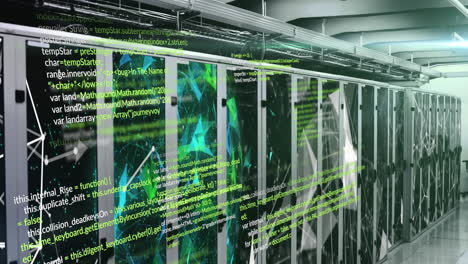 animation of data processing and shapes over server room