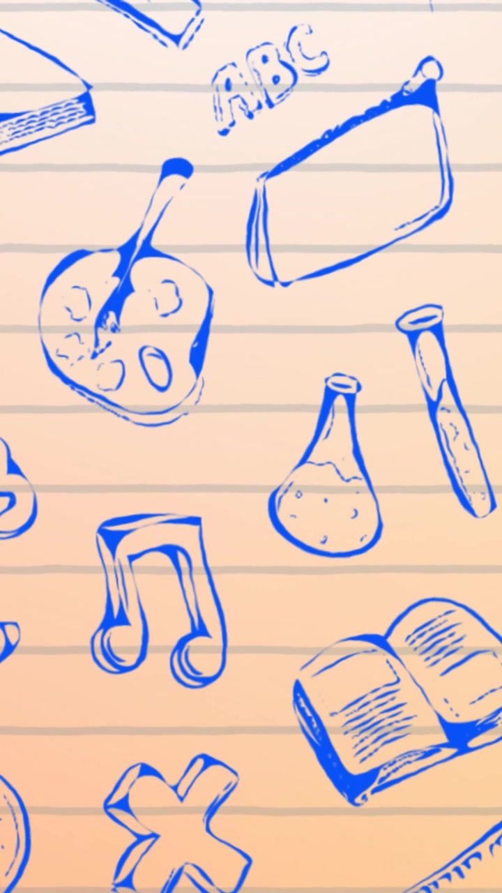 Animation of education and school icons over orange lined paper