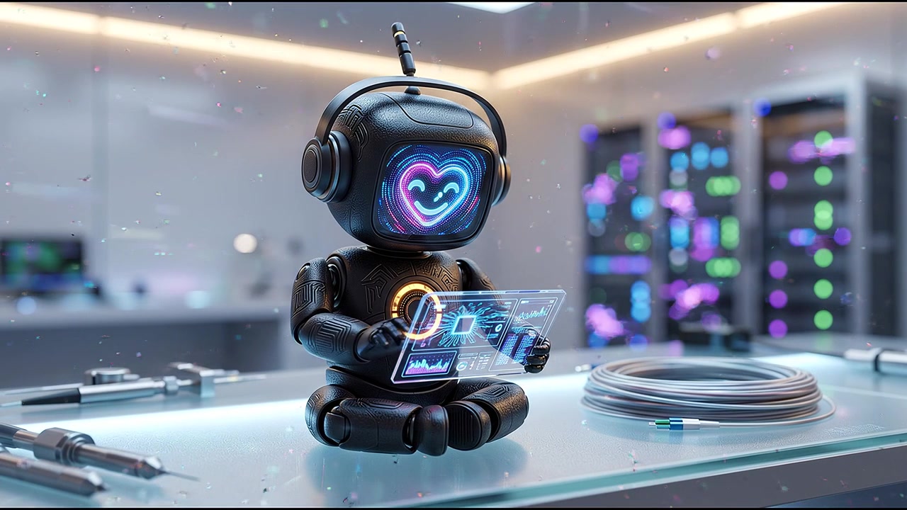 Humanoid robot with digital interface representing artificial intelligence and future technology