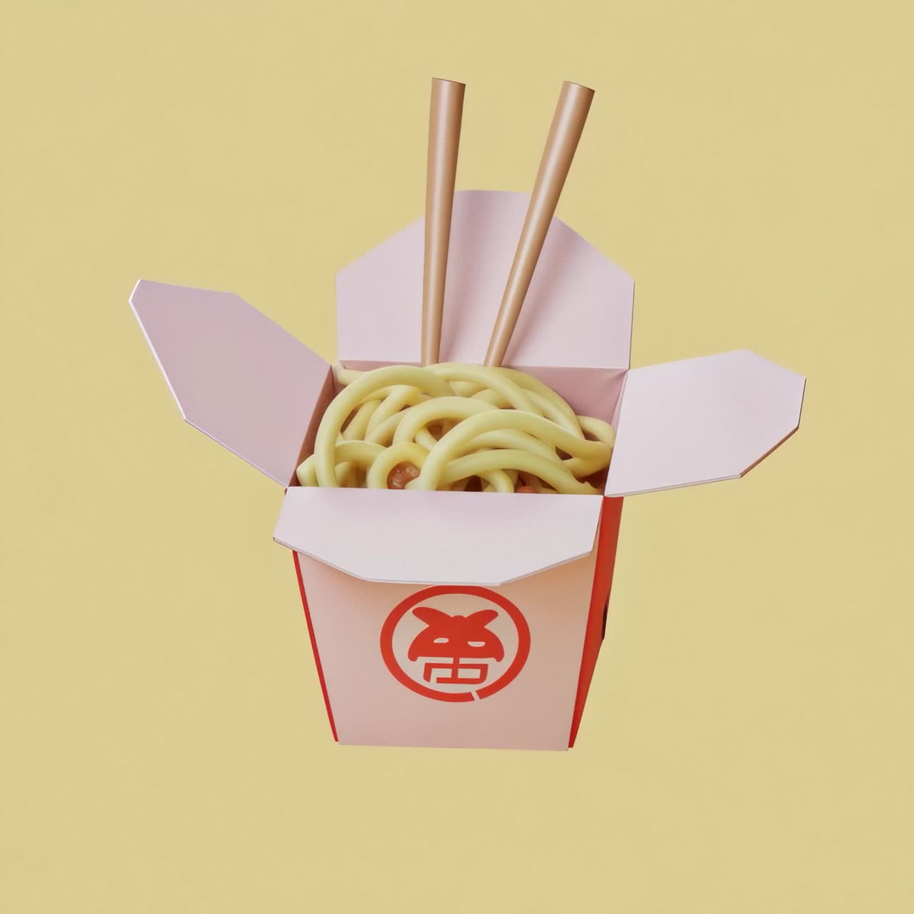 3D Render of Noodles in a Chinese Take-out Box with Chopsticks