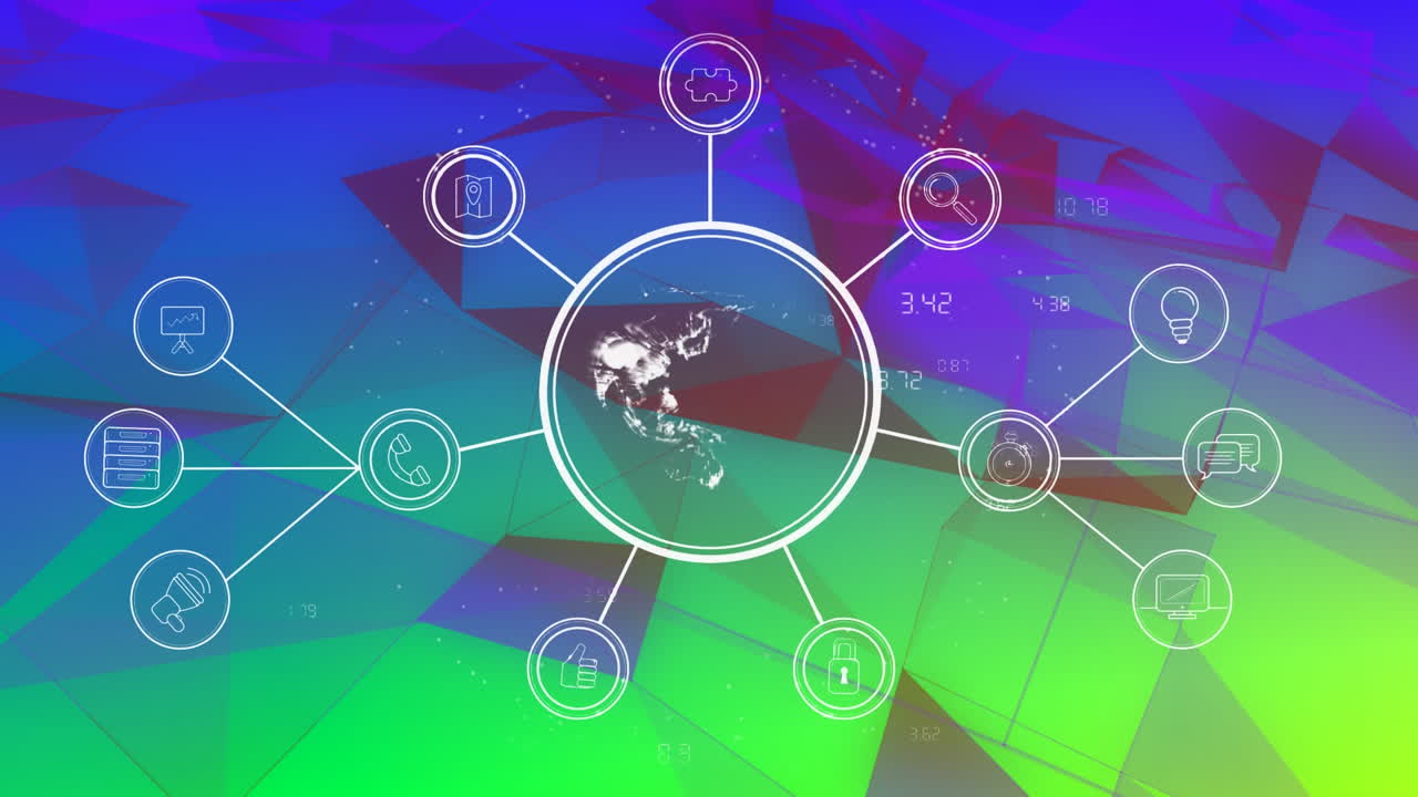 연결 네트워크와 디지털 아이콘과 함께 지구의 애니메이션