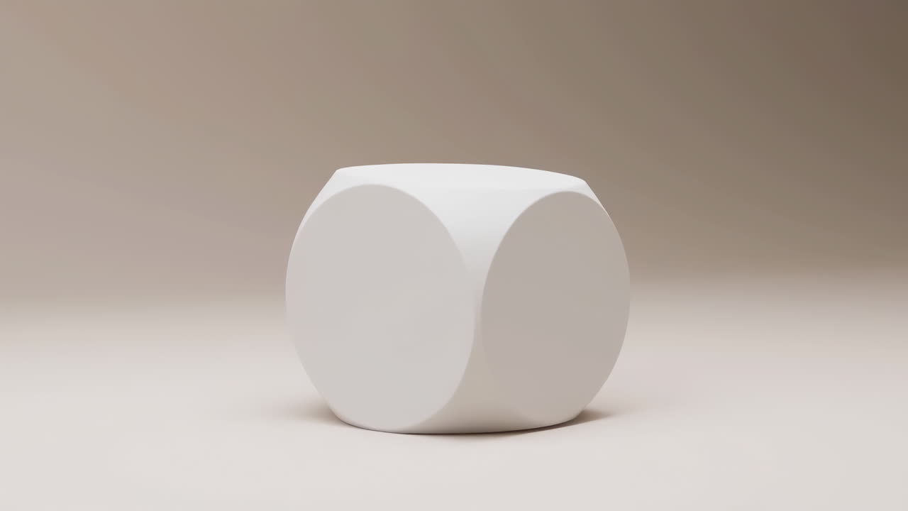 Cubo blanco redondeado girando sobre un fondo neutro