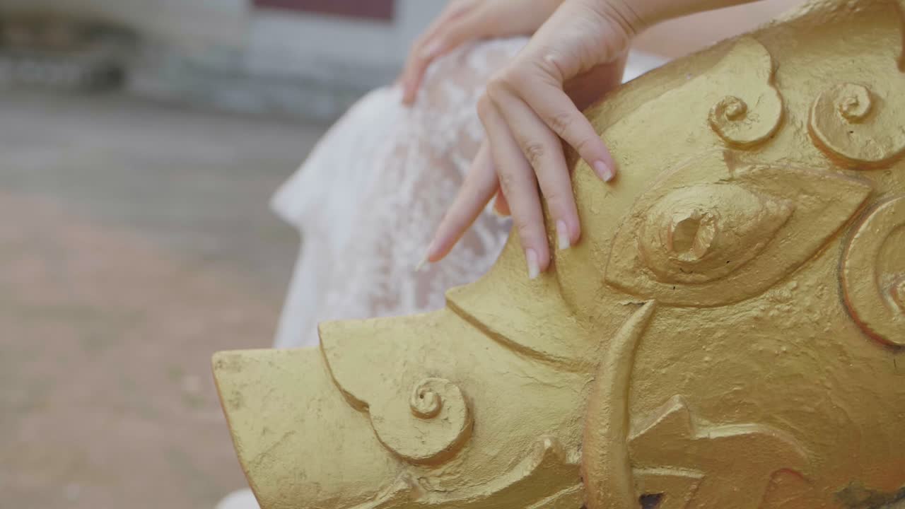 Hand Touch Head Dragon Or Naga Statue, Slow Motion