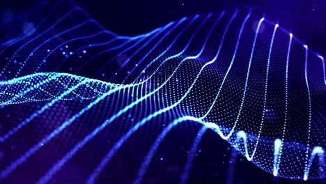 4k fondo de partículas de ciencia ficción en bucle con bokeh y efectos de luz. las partículas azules brillantes forman líneas, superficies, estructuras complejas en movimiento suave como en el microworld o el espacio. 10