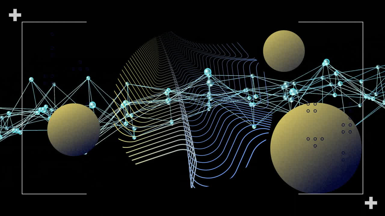 animación de la red de conexiones con puntos sobre formas en movimiento