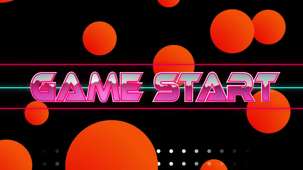 Animazione del testo 'inizio gioco' su macchie su sfondo nero