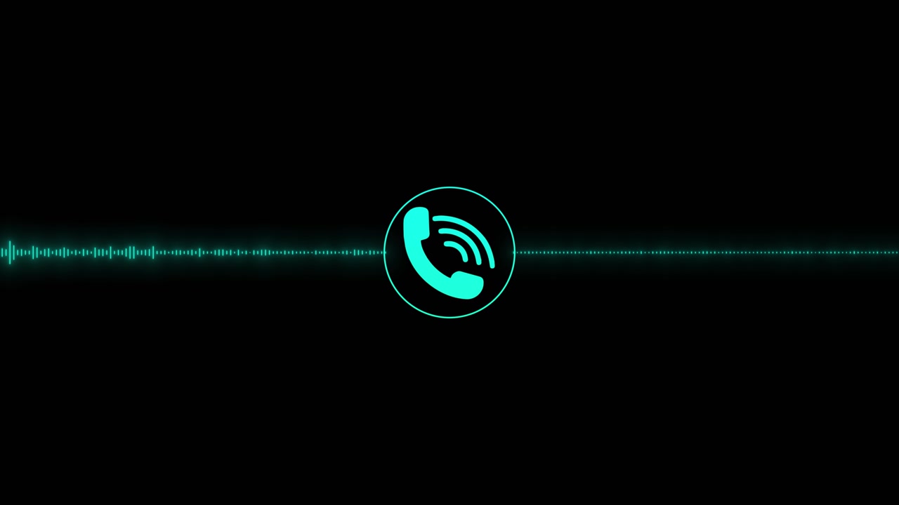 Segnale audio visivo di chiamata telefonica con forma d'onda color verde acqua, impulso luminoso e comunicazione nera minimale.