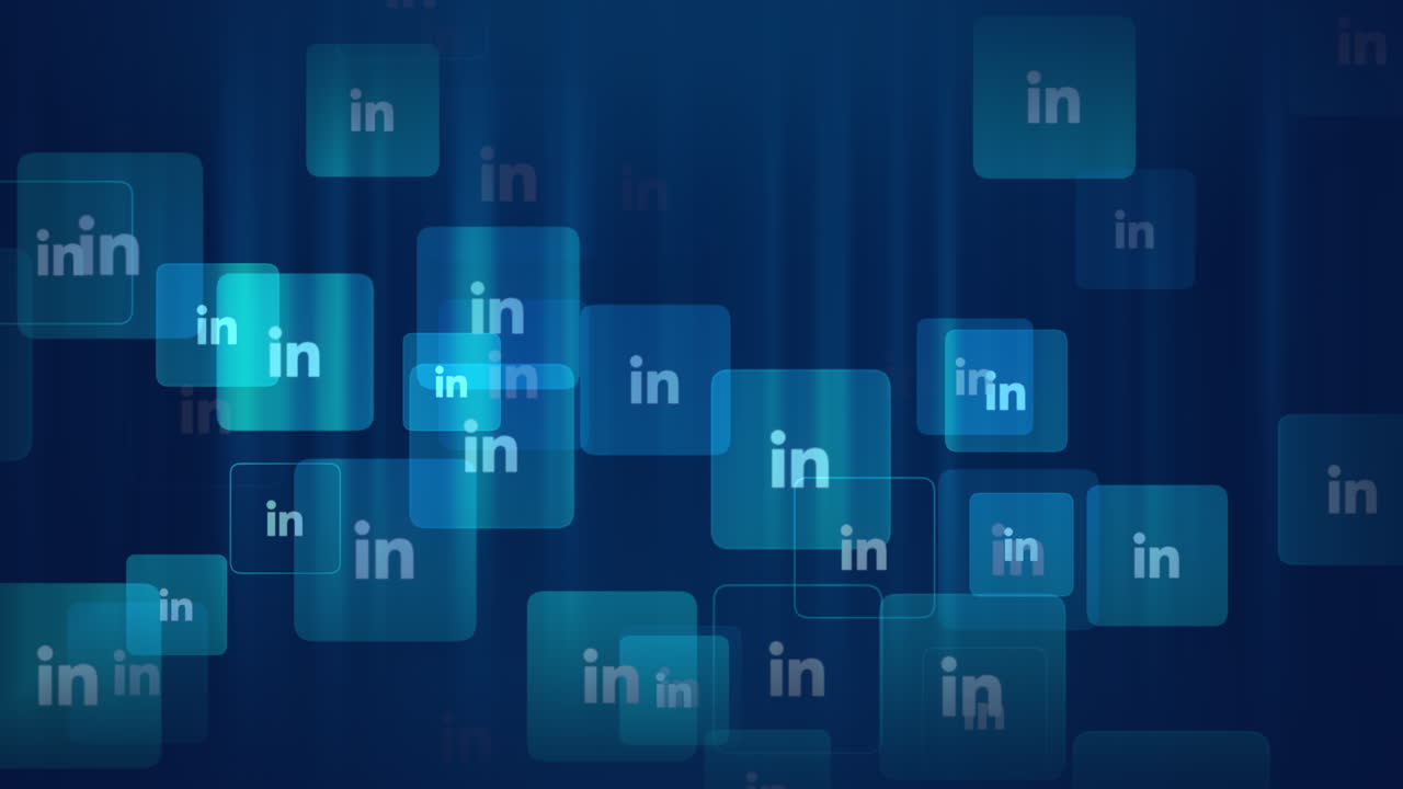 Flying LinkedIn icons on network background
