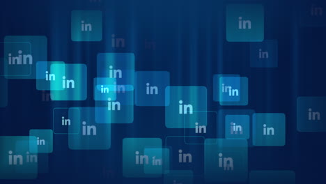 flying linkedin icons on network background