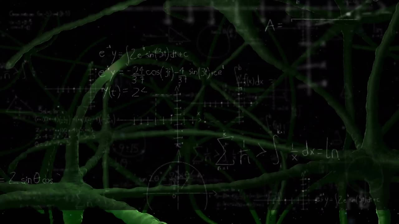 Animation of nerve connections over mathematical equations on black board