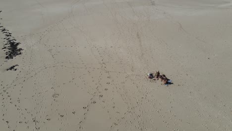 4k tres amigos sentados en el paraíso playa desierta tiro aéreo