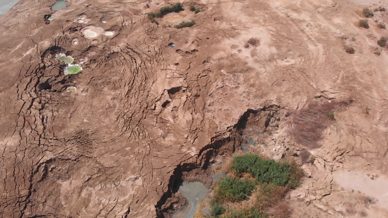 Dead sea Landscape and Sinkholes Aerial view Israel