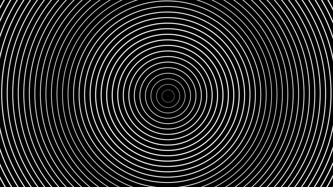 Hypnotizing abstraction of white rings moving on black background