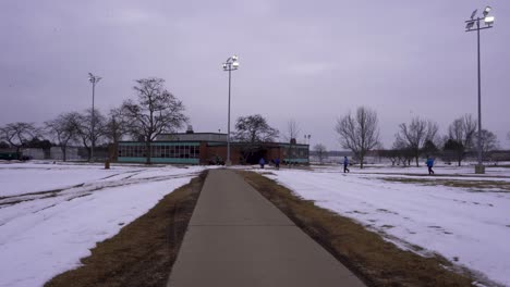 prison exterior wide shot winter day jail correctional facility 4k