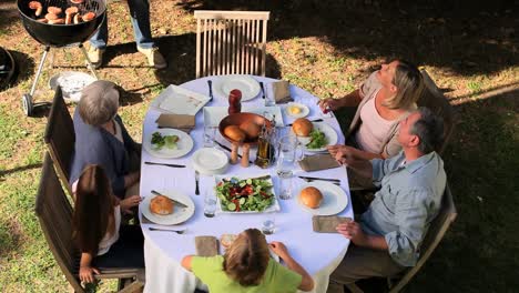 family barbecue in garden