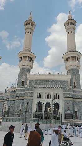an outside view of the holy mosque, masjid al haram in makkah, saudi arabia.