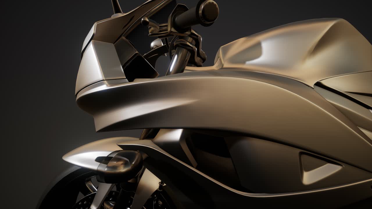 밝은 조명을 가진 어두운 스튜디오에서 스포츠 오토바이