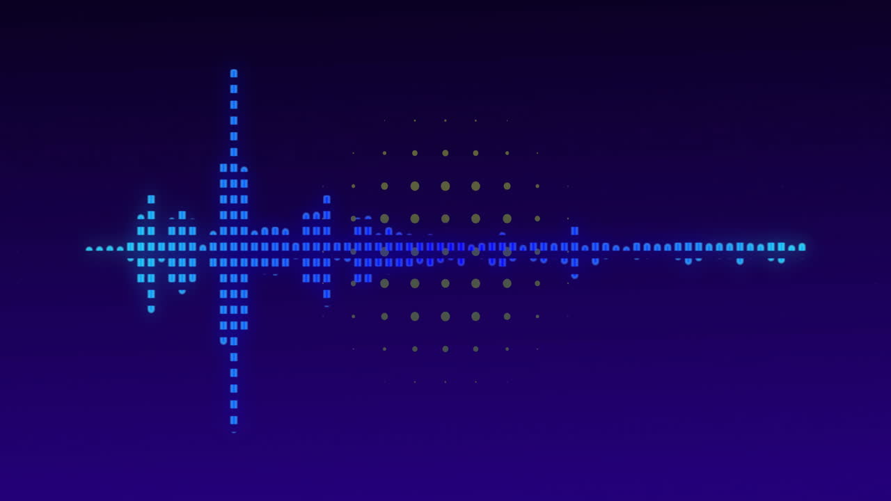 어두운 배경에 파란색과 초록색 점이 있는 사운드 웨이브 애니메이션