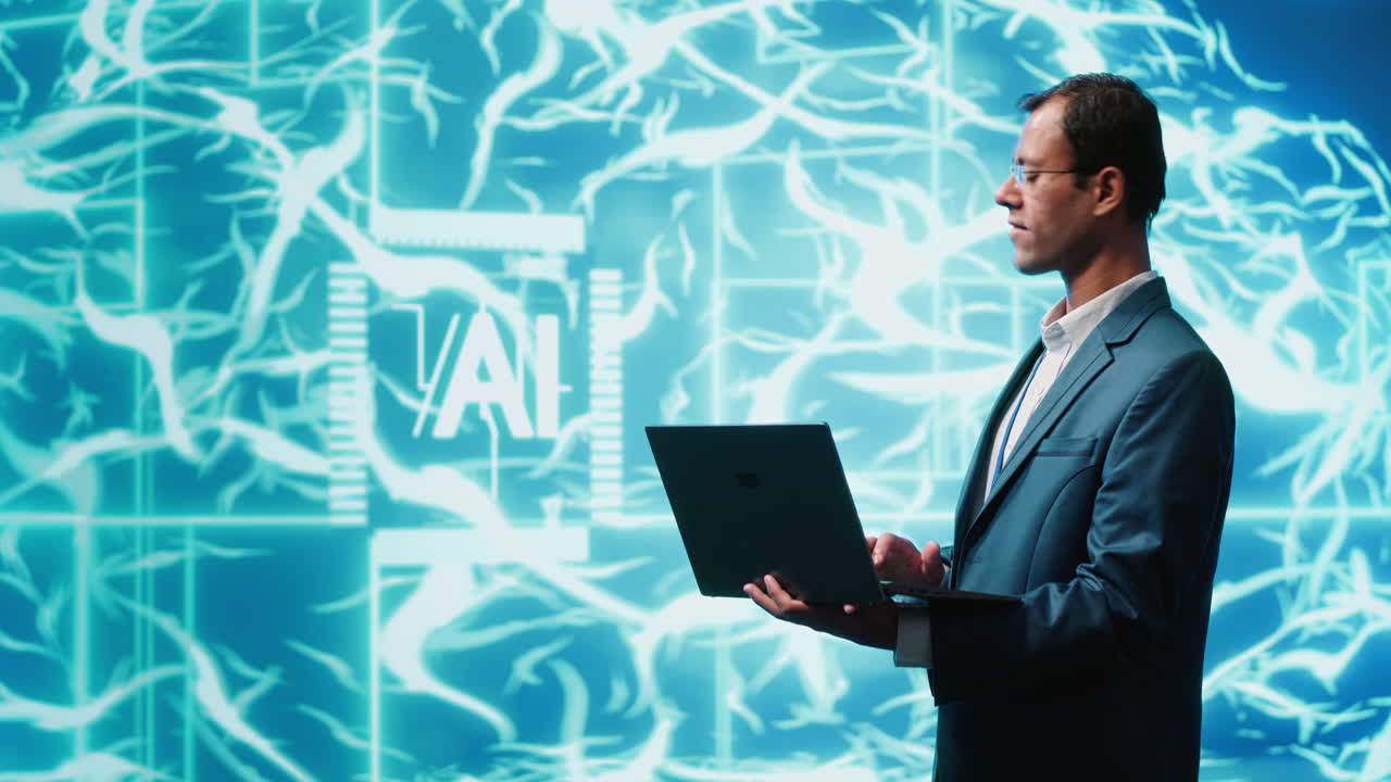 Man using notebook to write lines of code for AI applications