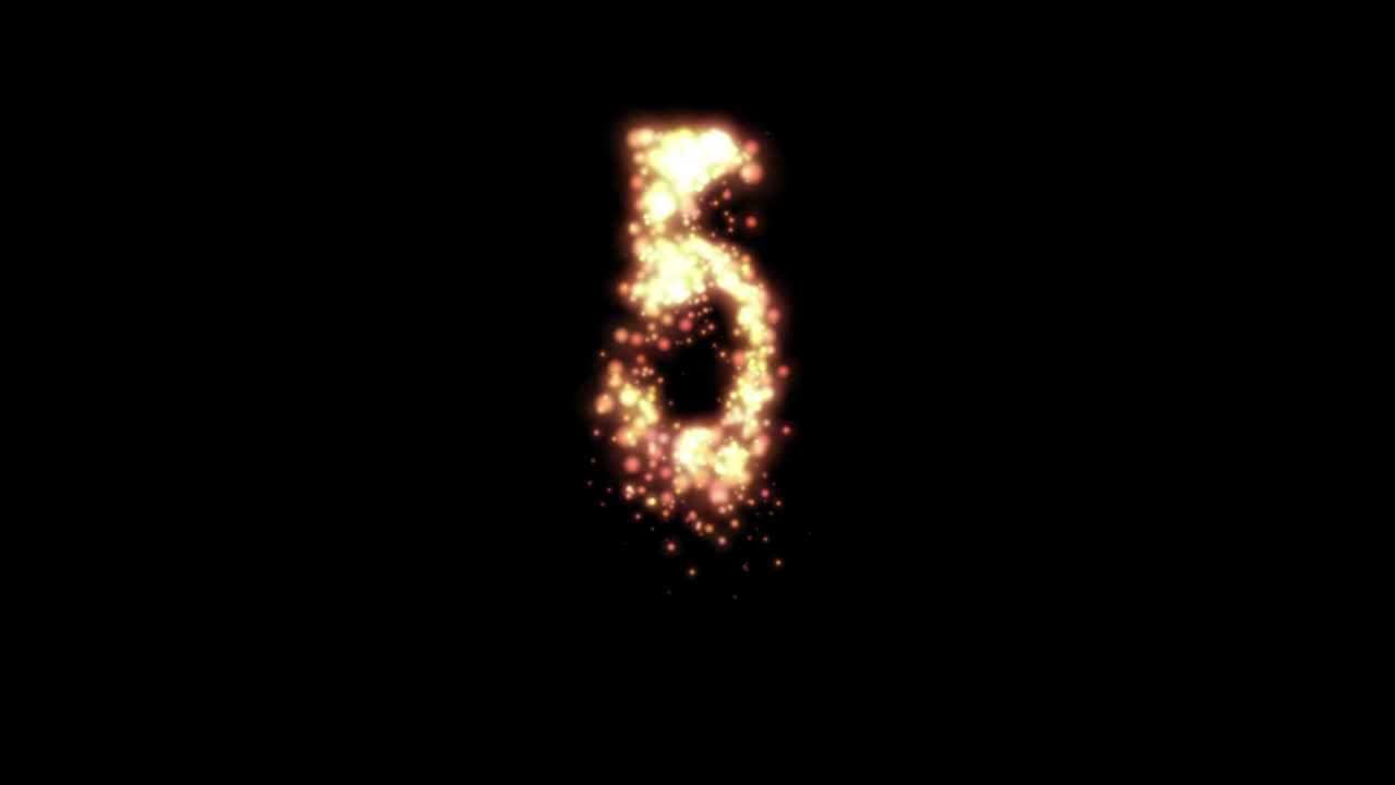 Glowing golden fire number five on transparent background