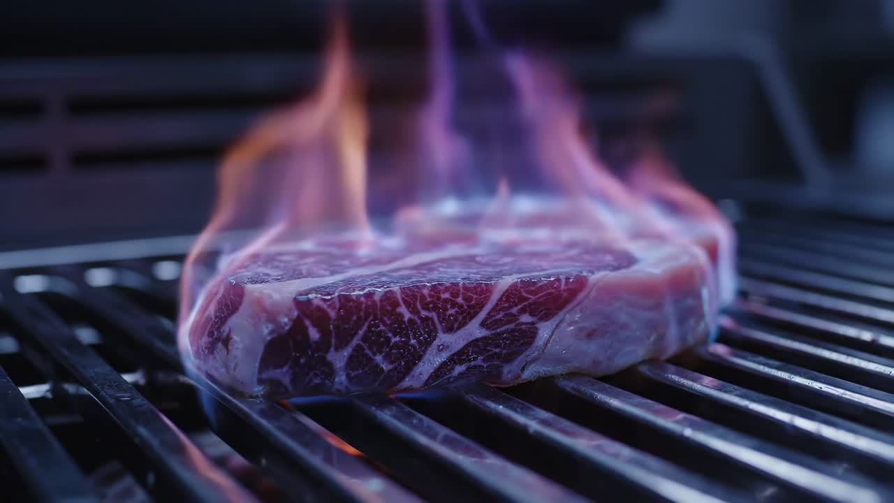 bistec en la parrilla con llamas