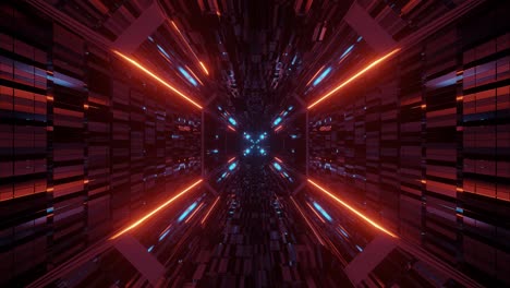 túnel oscuro altamente inmersivo y reflectante computarizado con luces de colores vivos y brillantes que lo iluminan