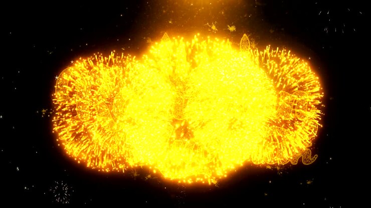 Ramadan Mubarak Text Wish On Firework Display Explosion Particles.