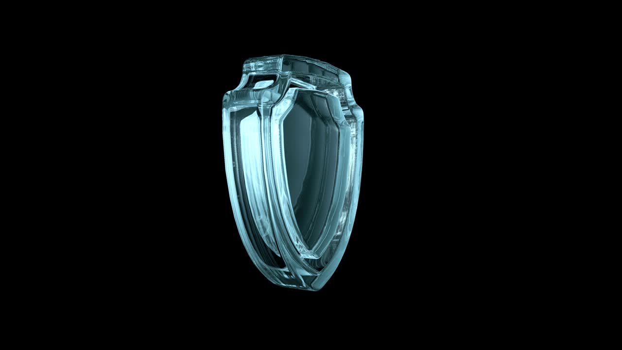 Rotating sign of defense and security. Transparent glass icon