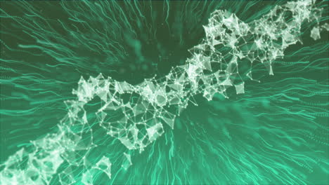 animatie van gloeiende lichtsporen die over een dna-streng op groene achtergrond bewegen
