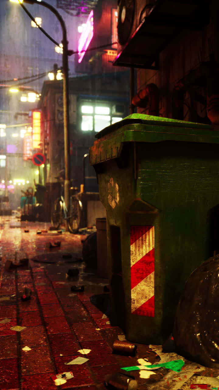 un callejón oscuro y arenoso en una ciudad futurista