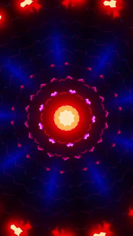 blue and red abstract pattern with bright light. kaleidoscope vj loop vertical