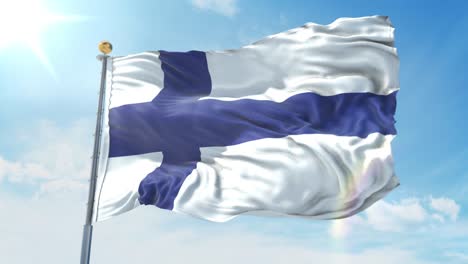 finland flag waving in the wind against deep blue sky. national theme, international concept. 3d render seamless loop 4k