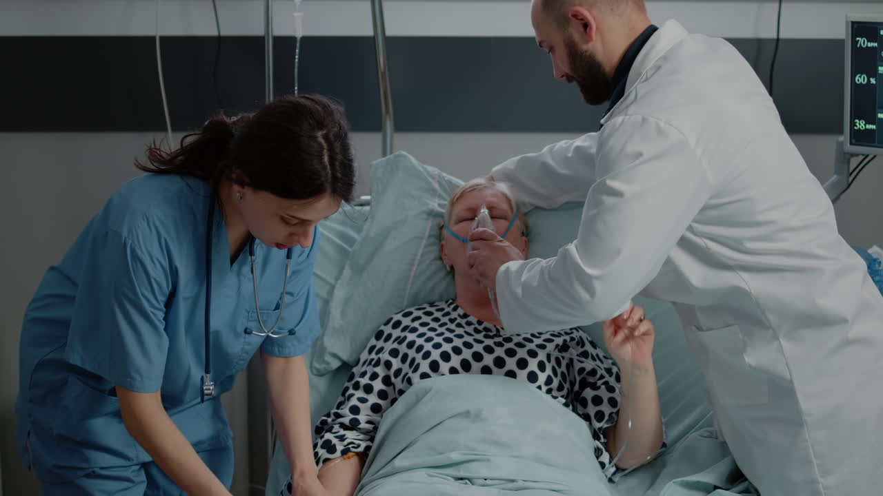 Sick patient with breathing problems asking for medical assistance