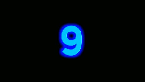 Neon Blue Energy Number 9 nine Animation on black background