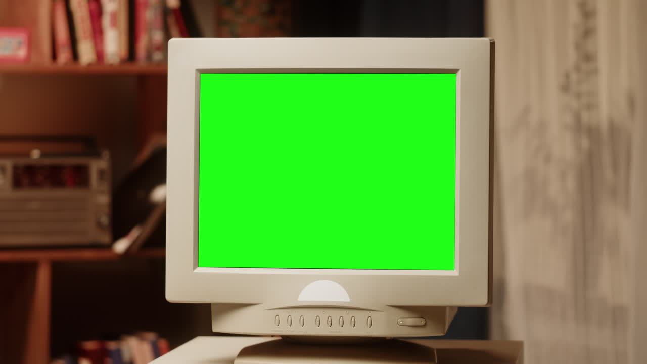 Vintage CRT Monitor with Green Screen
