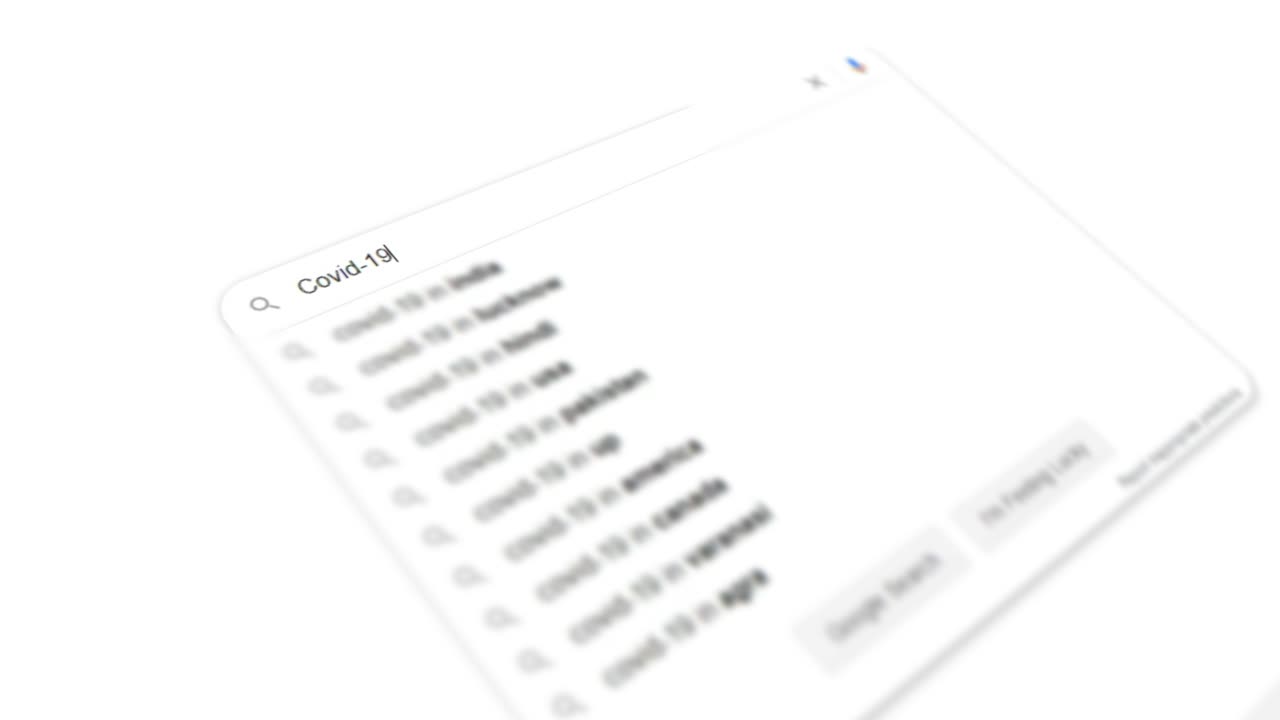 Graphic of online google search engine looking after covid19 hotspots worldwide