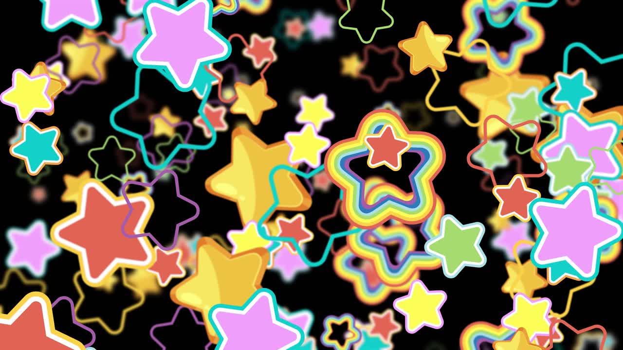 las estrellas vibrantes caen en cascada contra un fondo oscuro.