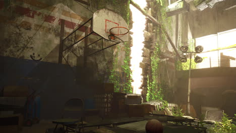 abandoned gym with basketball court