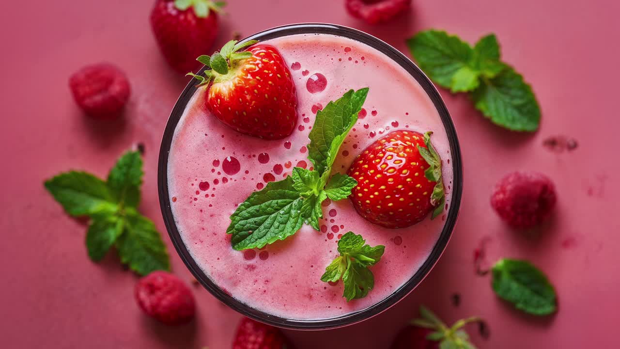 Refreshing Strawberry Smoothie with Fresh Mint Leaves