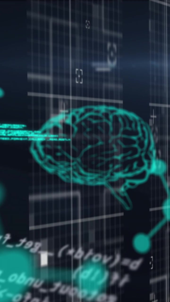 Human brain, chemical structures and data processing against blue background