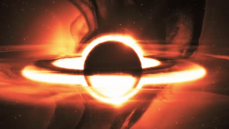 animation of supermassive black hole with a disk of matter on the event horizon in outer space