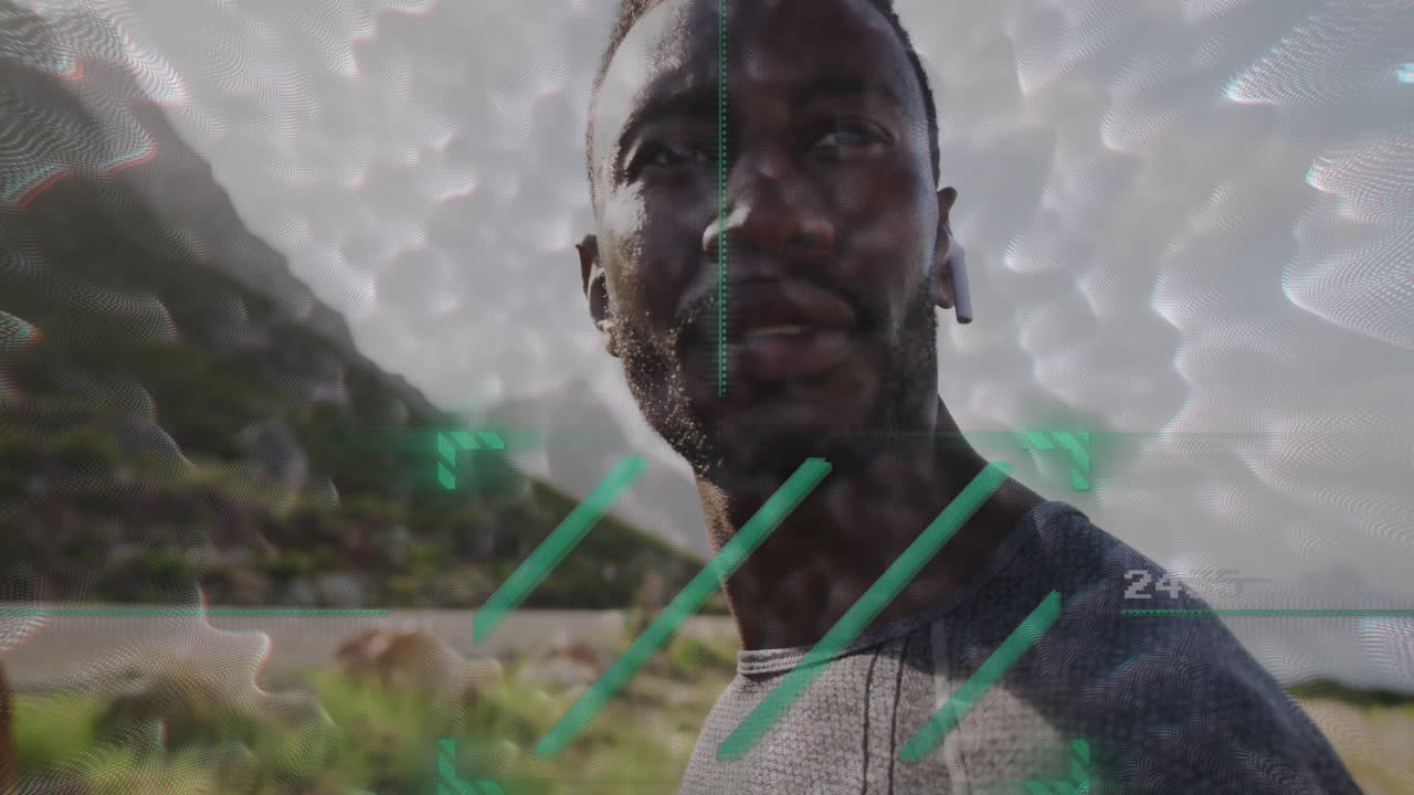 Using animation, man interacting with digital interface elements outside