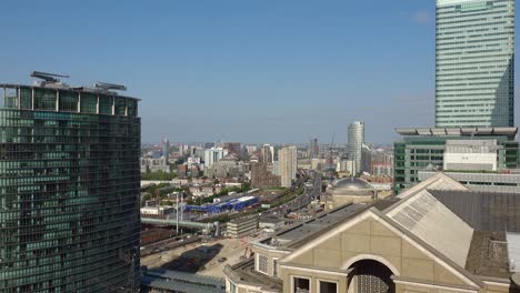 looking from a highrise office overlooking the built up canary wharf  skyline