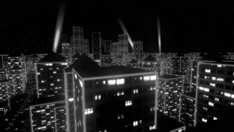 ciudad de neón volar sobre rascacielos urbanos brillo computadora tron matriz 4k
