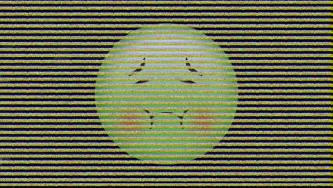 digital animation of tv static effect over green sick face emoji against black background