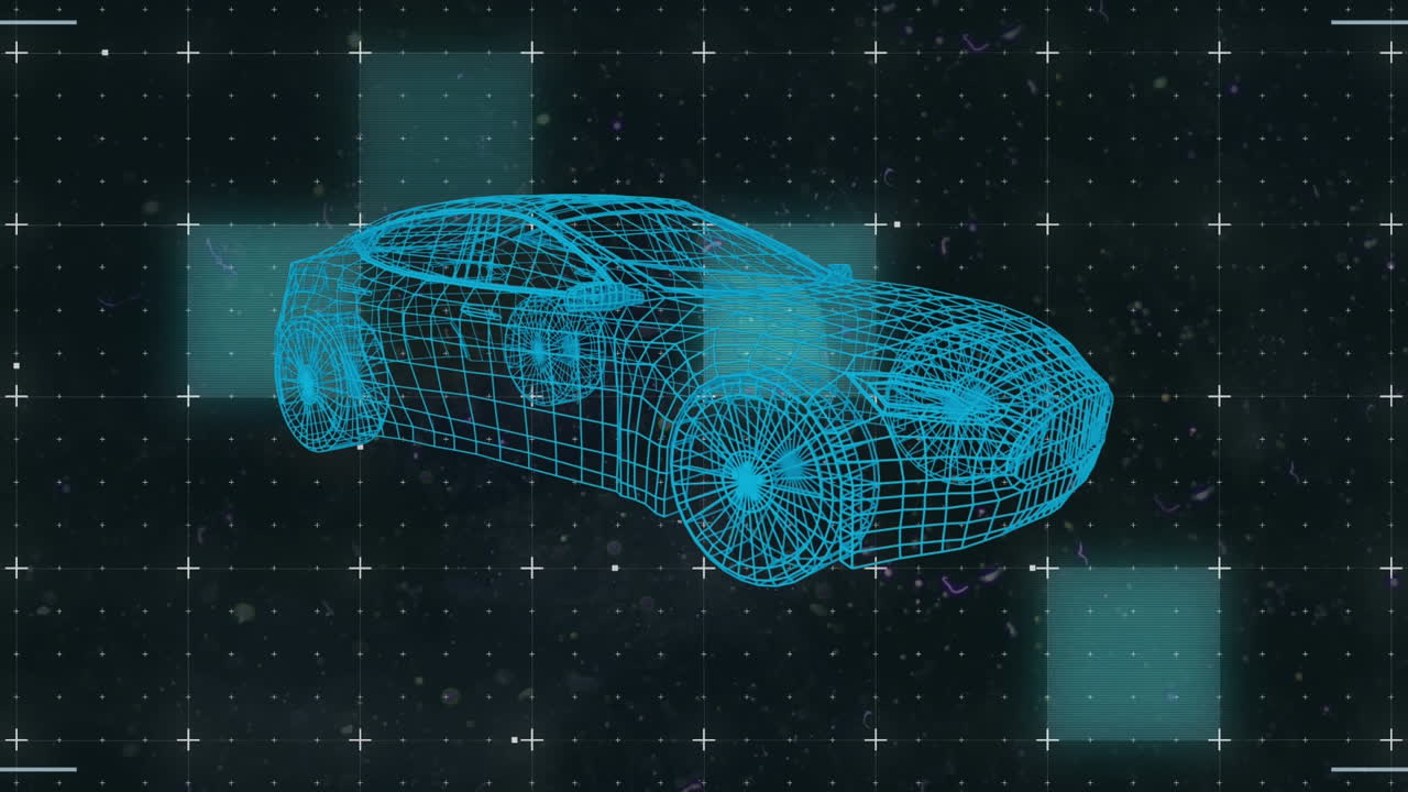 animación de dibujo de automóvil 3d y procesamiento de datos en la cuadrícula con fallo