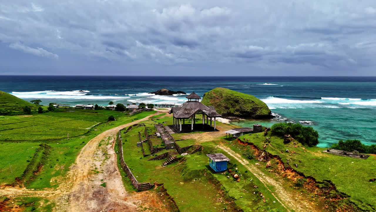 Aerial view of the coastal area of Pantai Seger serene landscape on the island of Lombok