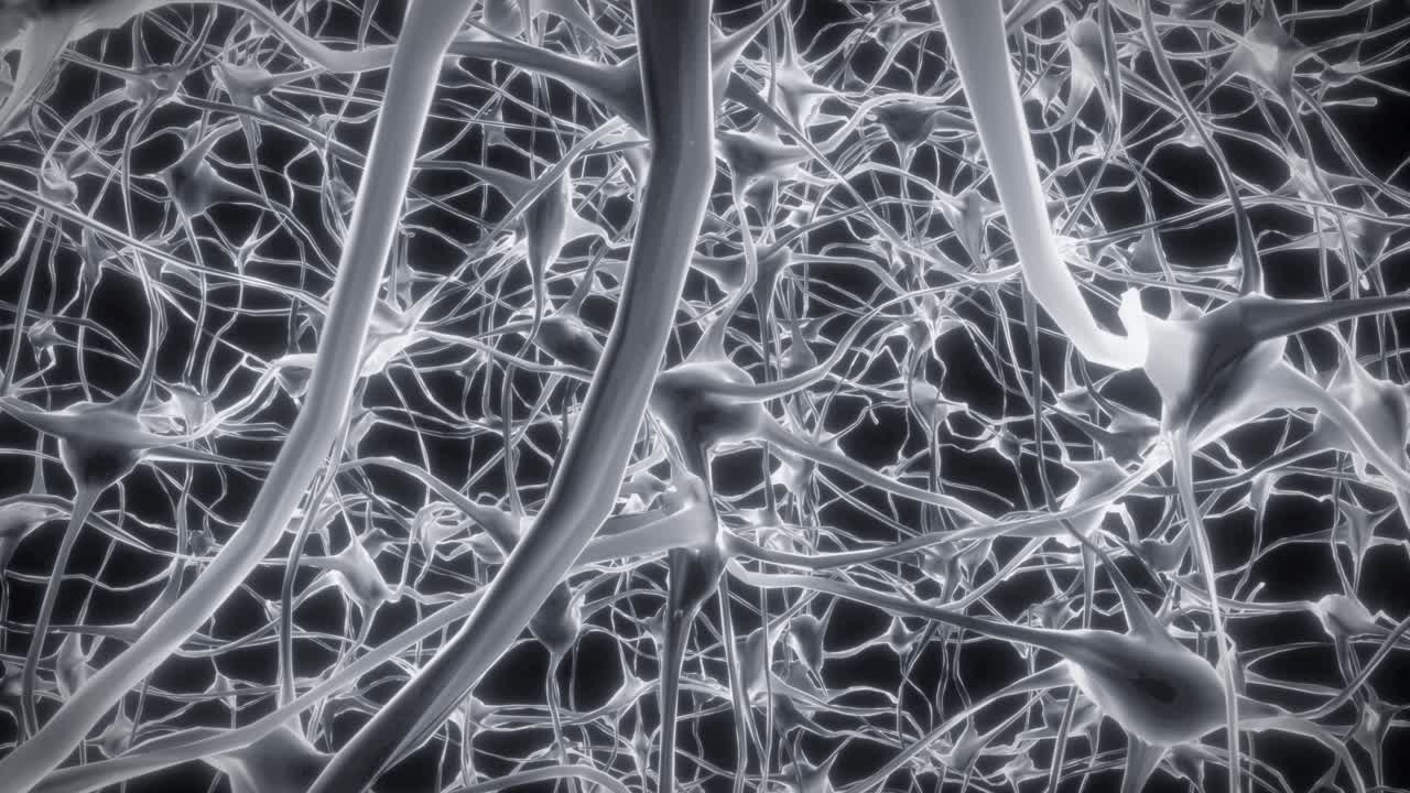 neuronas cerebro mente axón pensamiento red neuronal holograma célula ciencia de la salud 4k