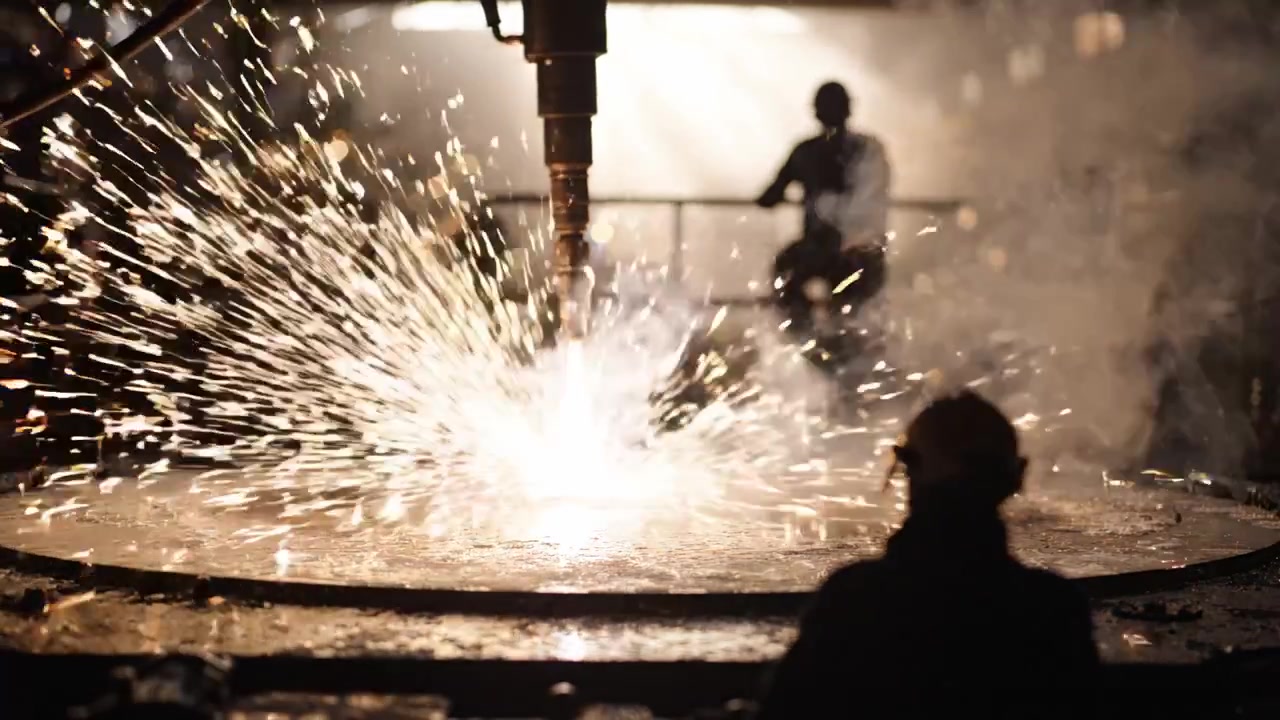 Industrial Scene of Metal Cutting Process with Sparks Illuminating Workshop Atmosphere Captures the Essence of Manufacturing in Action
