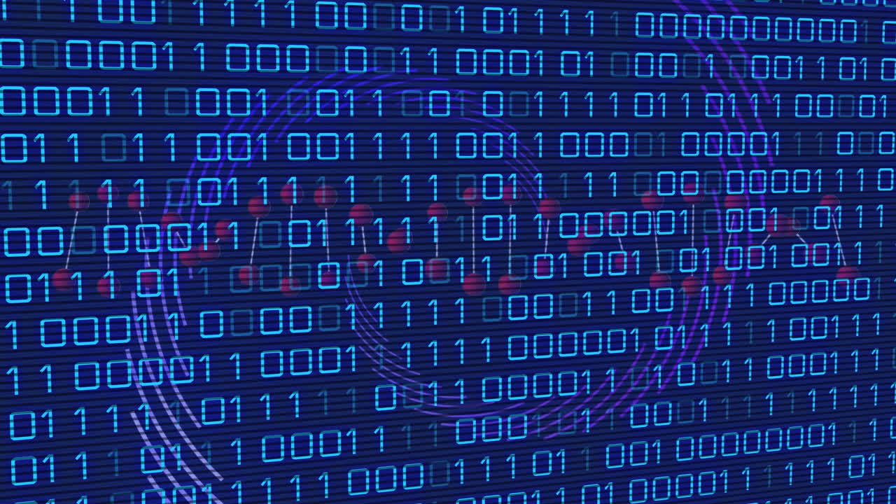 animación de código binario y adn en fondo marino